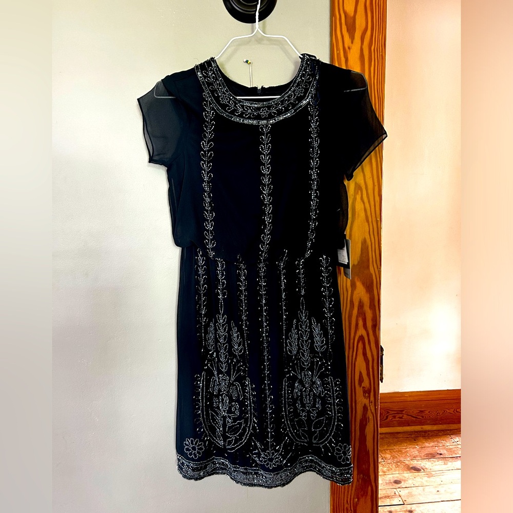 Marina deep blue dress with beaded detail